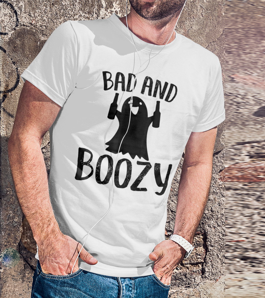 Bad And Boozy Halloween Ghost With Bottles T-Shirt