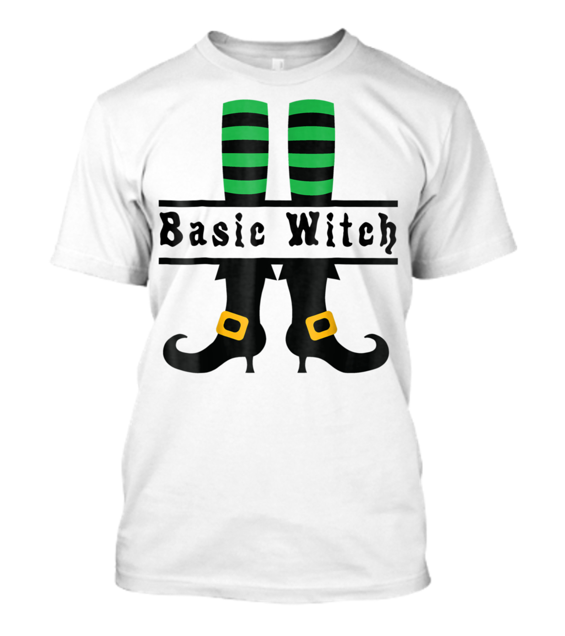 Basic Witch Green Striped Stockings With Buckled Shoes Halloween T-Shirt