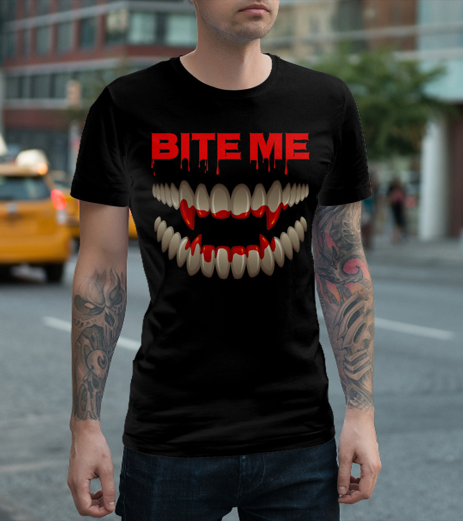 Bite Me Halloween Vampire Fangs Bloody Teeth T-Shirt