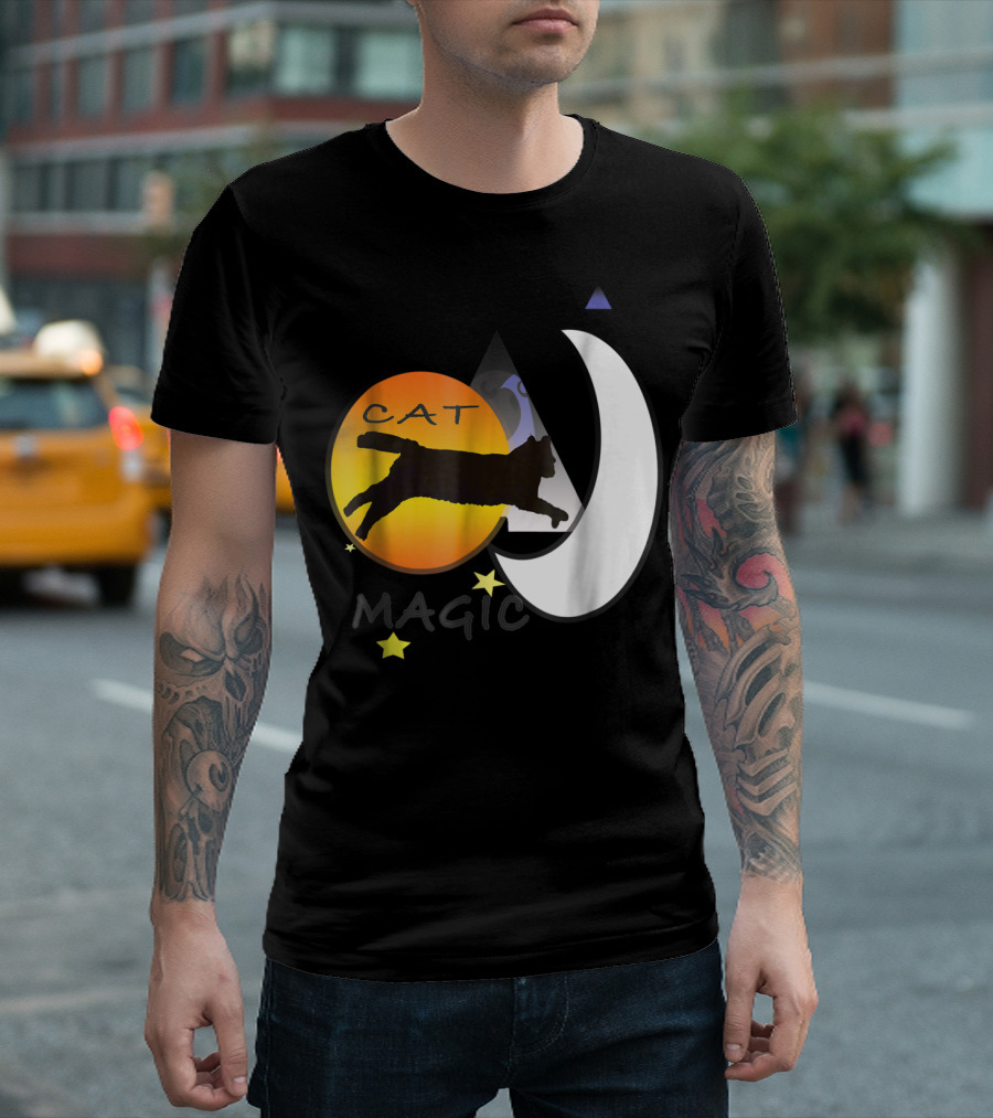Cat Magic Halloween Black Cat Moon Stars T-Shirt