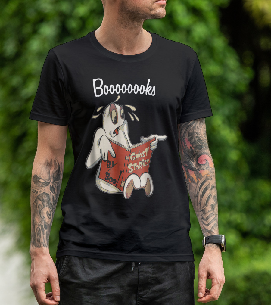 Booooooks Ghost Stories By Boo Funny Book Reading Ghost T-Shirt