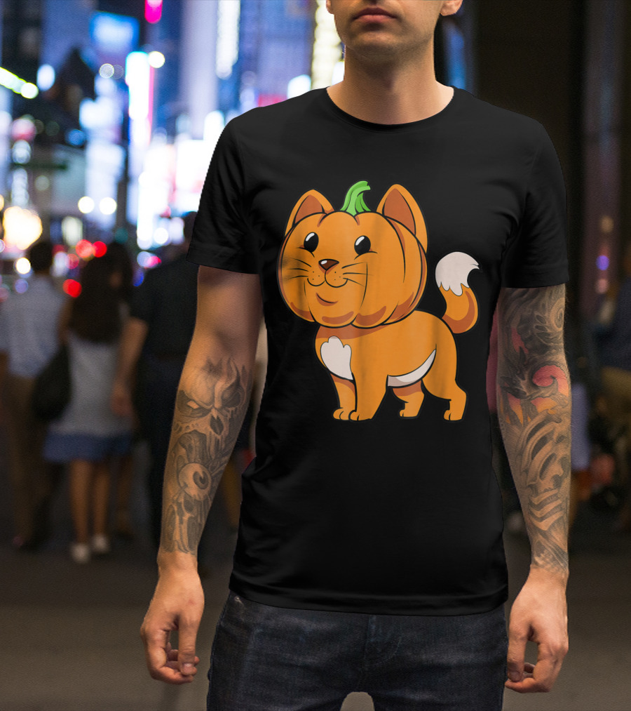 Halloween Cute Kitten Pumpkin Cat Image T-Shirt