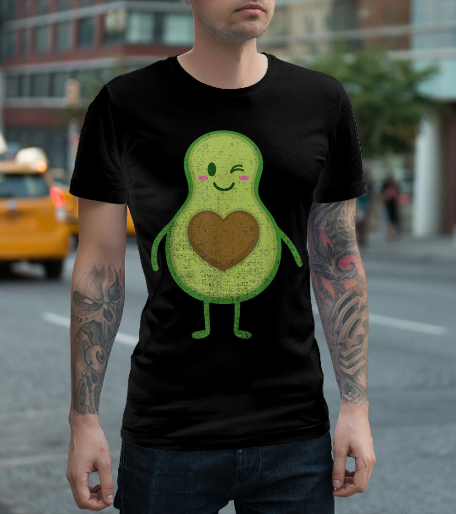 Winking Avocado with Heart Seed Halloween Couple T-Shirt