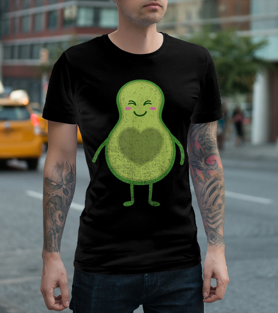 Halloween Couple Avocado Matching Lazy Emoji Heart Face T-Shirt