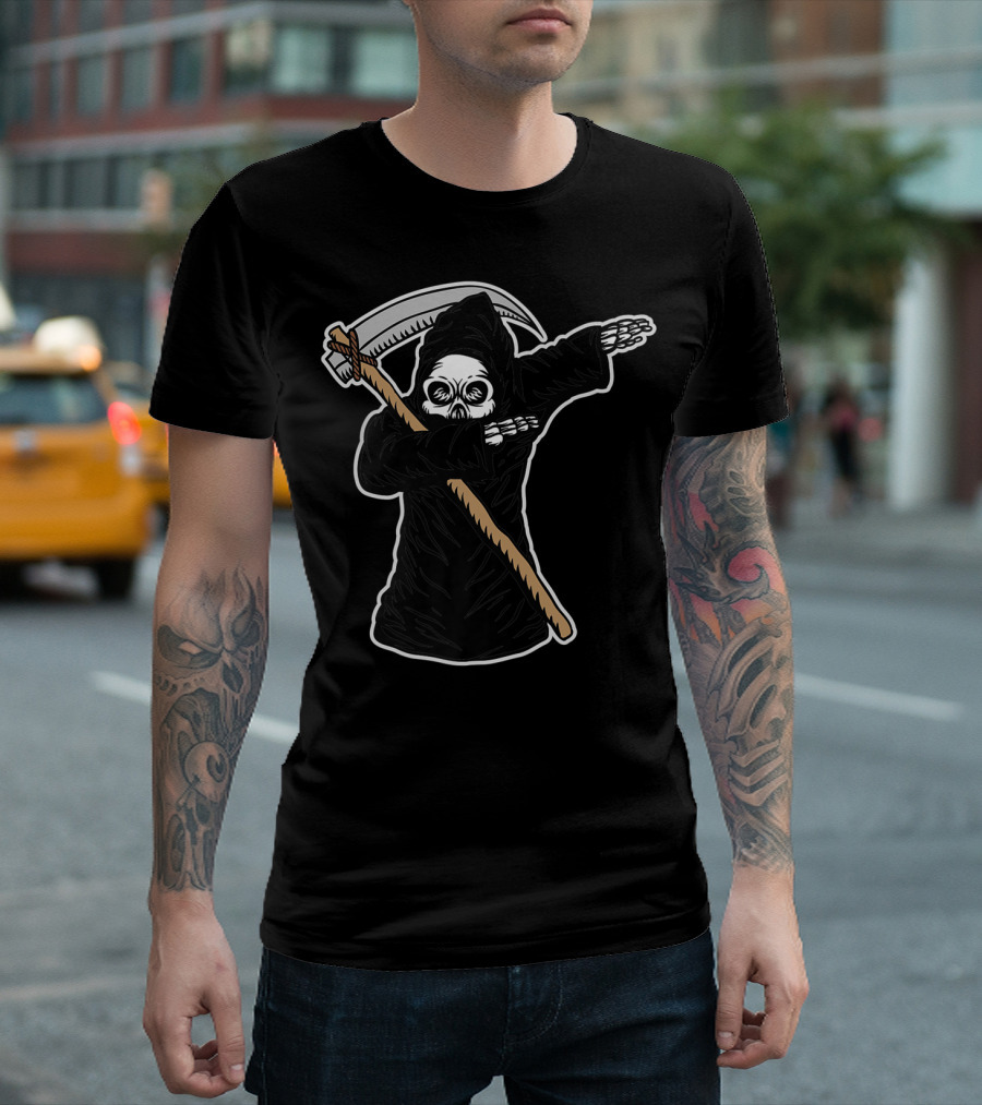 Halloween Dabbing Grim Reaper Skeleton With Scythe T-Shirt