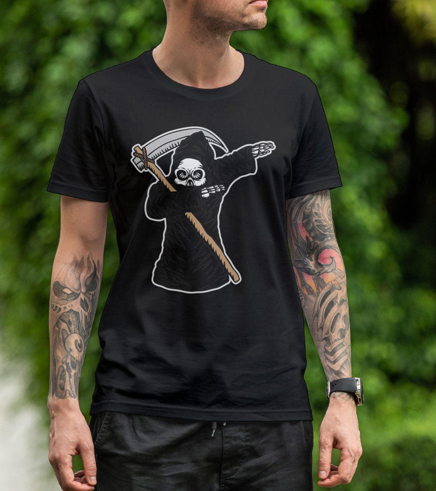 Halloween Dabbing Grim Reaper Skeleton With Scythe T-Shirt