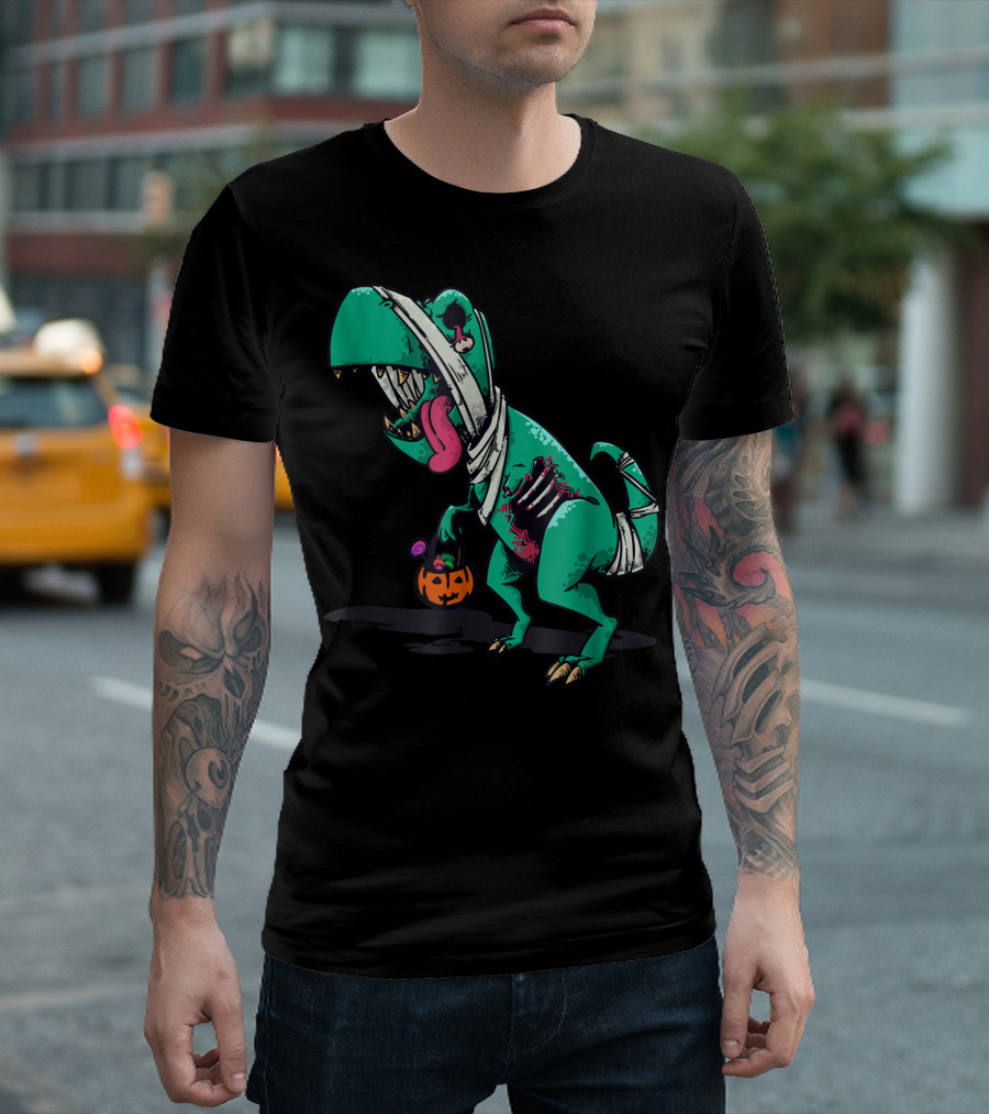 Halloween Dinosaur Zombie Trick or Treat Pumpkin T-Shirt