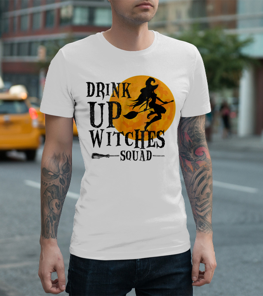 Drink Up Witches Squad Halloween Moon Broomstick T-Shirt