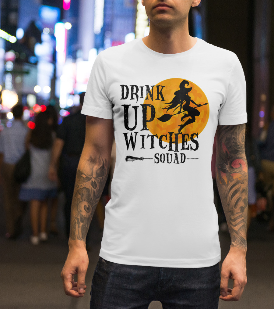 Drink Up Witches Squad Halloween Moon Broomstick T-Shirt