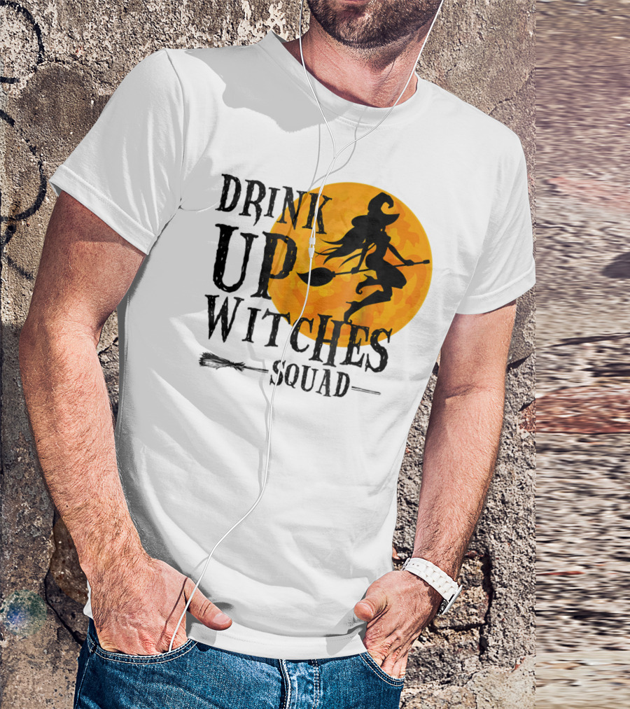 Drink Up Witches Squad Halloween Moon Broomstick T-Shirt