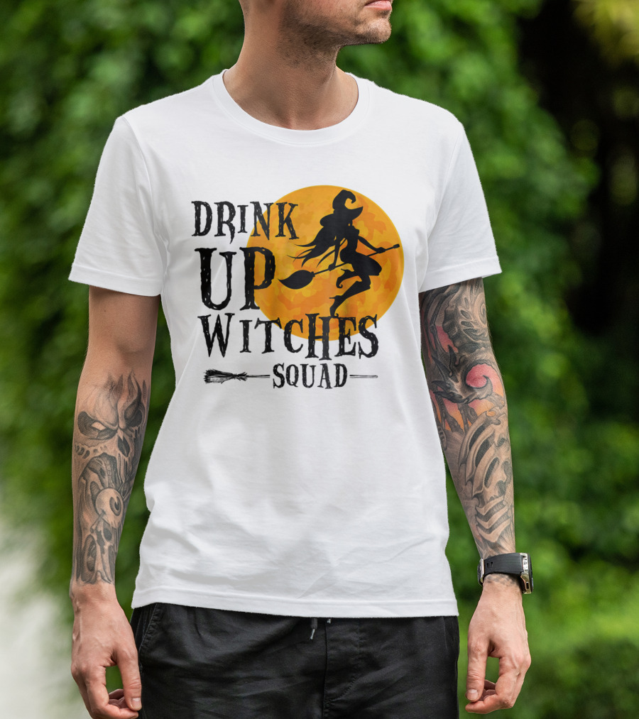 Drink Up Witches Squad Halloween Moon Broomstick T-Shirt