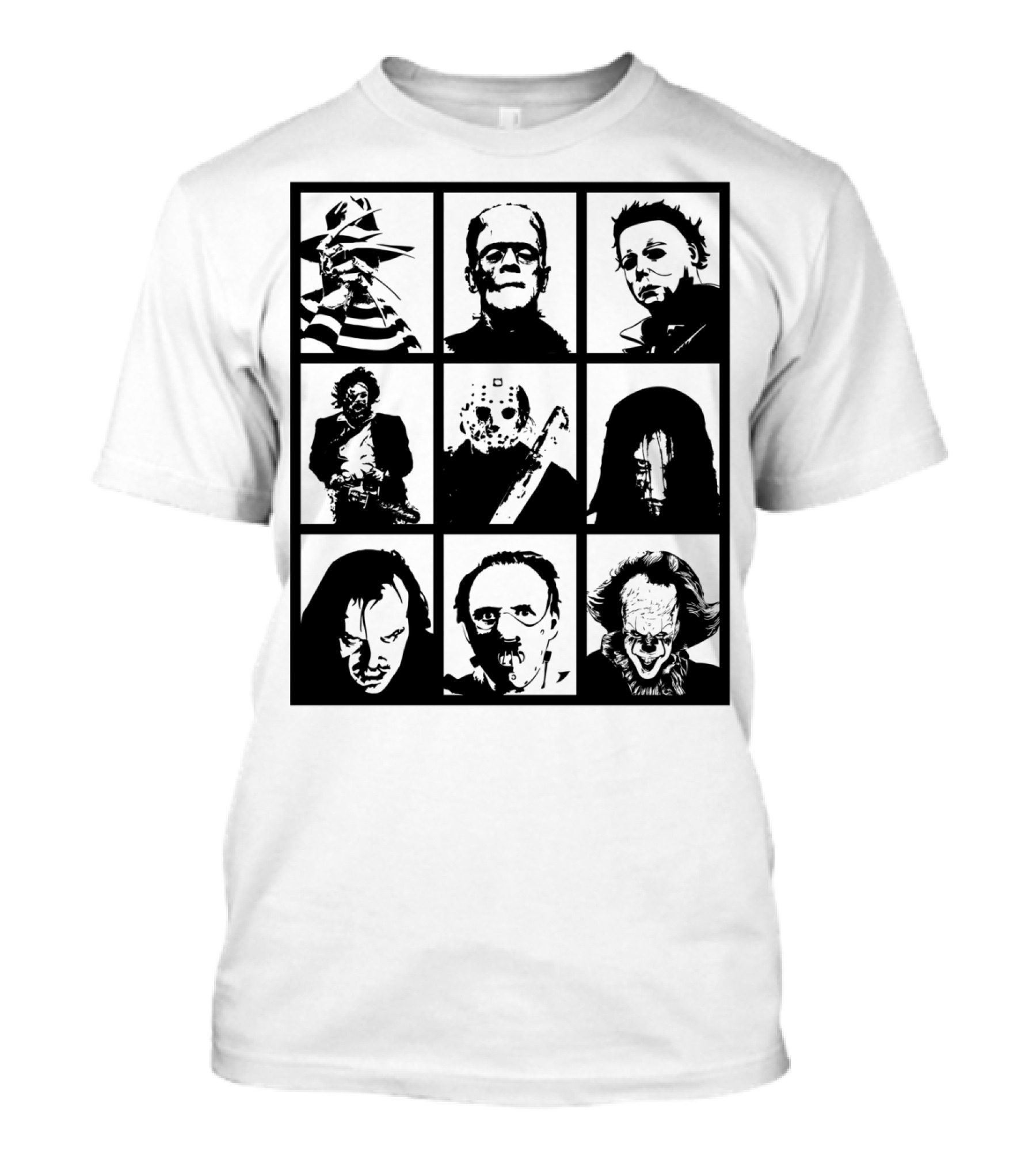 Horror Icons Halloween Fright Night Party Freddy Frankenstein Michael Jason Pennywise T-Shirt