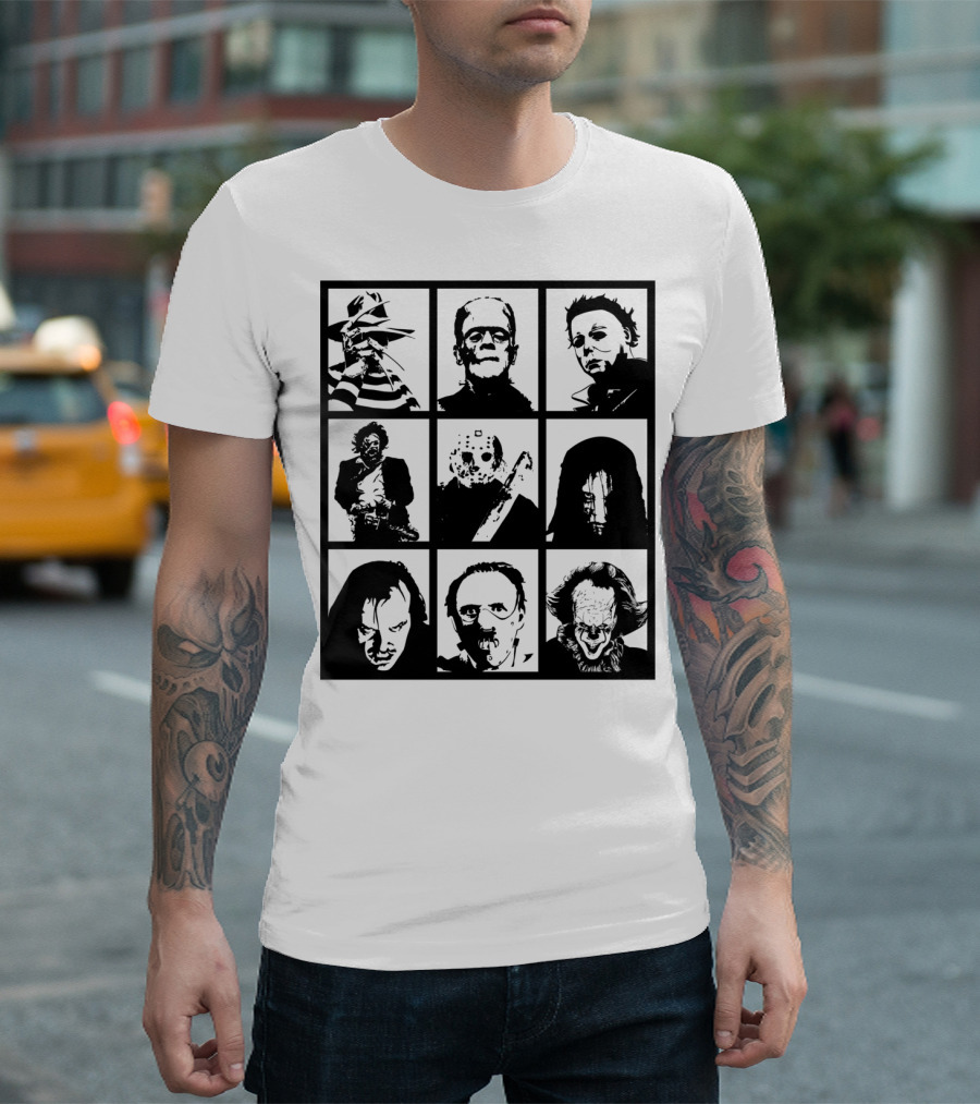 Horror Icons Halloween Fright Night Party Freddy Frankenstein Michael Jason Pennywise T-Shirt