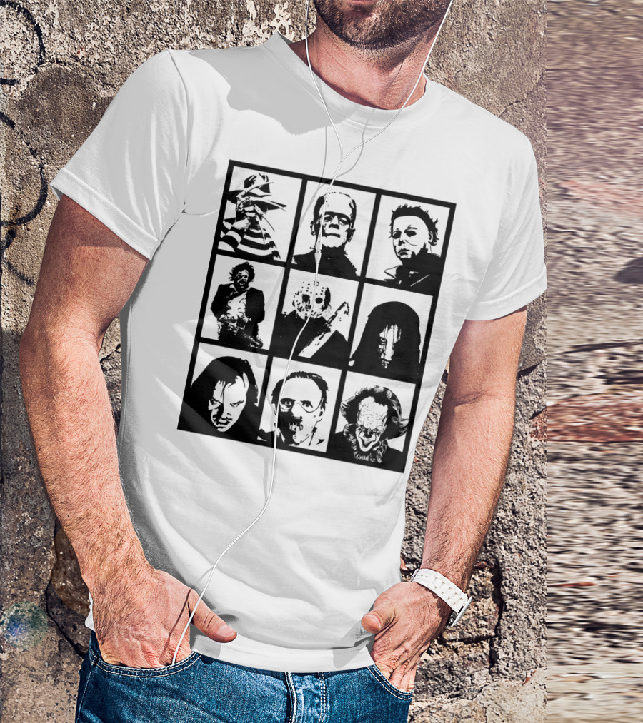 Horror Icons Halloween Fright Night Party Freddy Frankenstein Michael Jason Pennywise T-Shirt