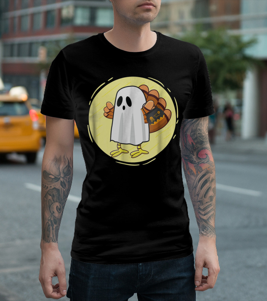 Halloween Ghost Turkey With Trick Or Treat Candy Bag T-Shirt