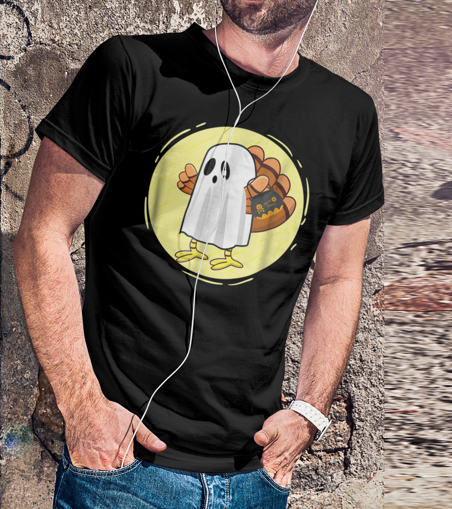 Halloween Ghost Turkey With Trick Or Treat Candy Bag T-Shirt