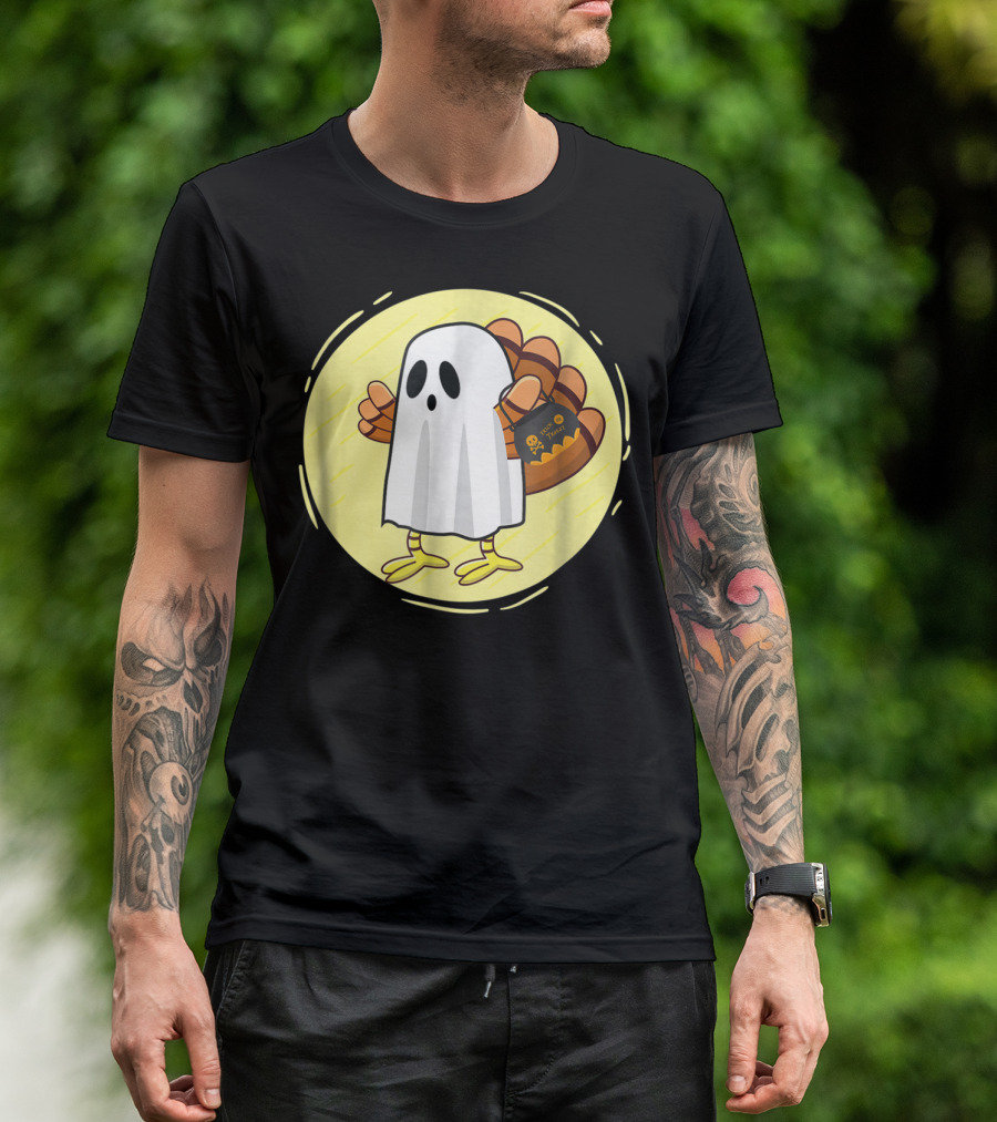 Halloween Ghost Turkey With Trick Or Treat Candy Bag T-Shirt