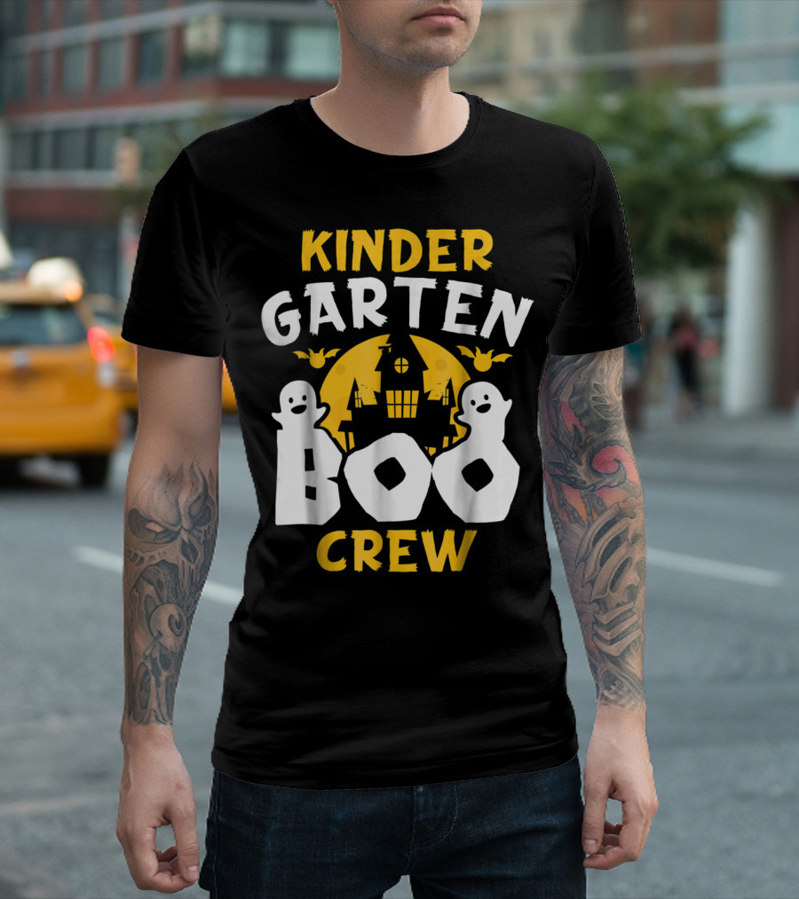 Kindergarten Boo Crew Cute Halloween Teacher Ghosts Haunted House Bats T-Shirt