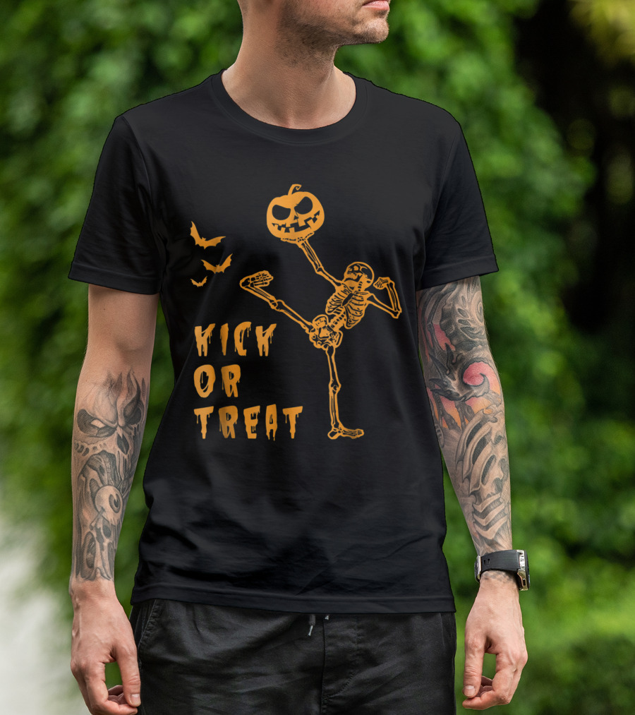 Halloween Kick Or Treat Martial Art Taekwondo Karate Kungfu Skeleton T-Shirt