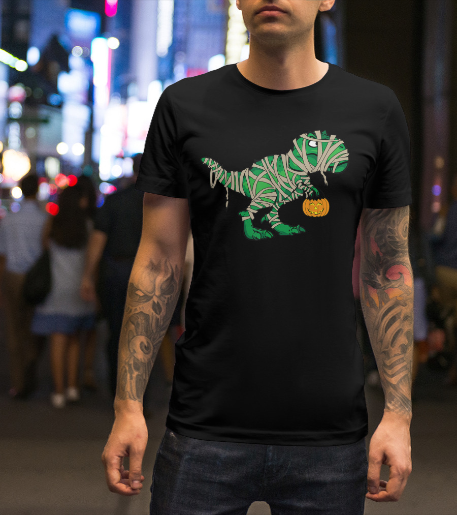 Halloween Mummy T-Rex Jack-o'-Lantern Dinosaur T-Shirt