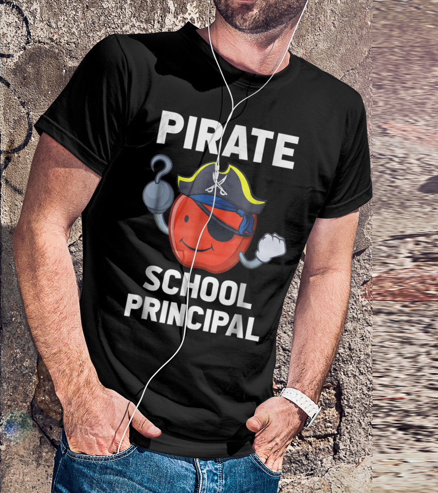 Pirate School Principal Halloween Apple With Hook And Eyepatch T-Shirt