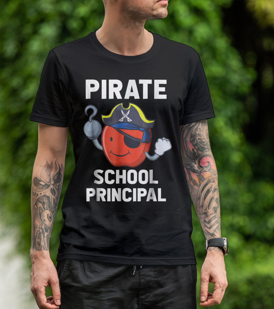 Pirate School Principal Halloween Apple With Hook And Eyepatch T-Shirt