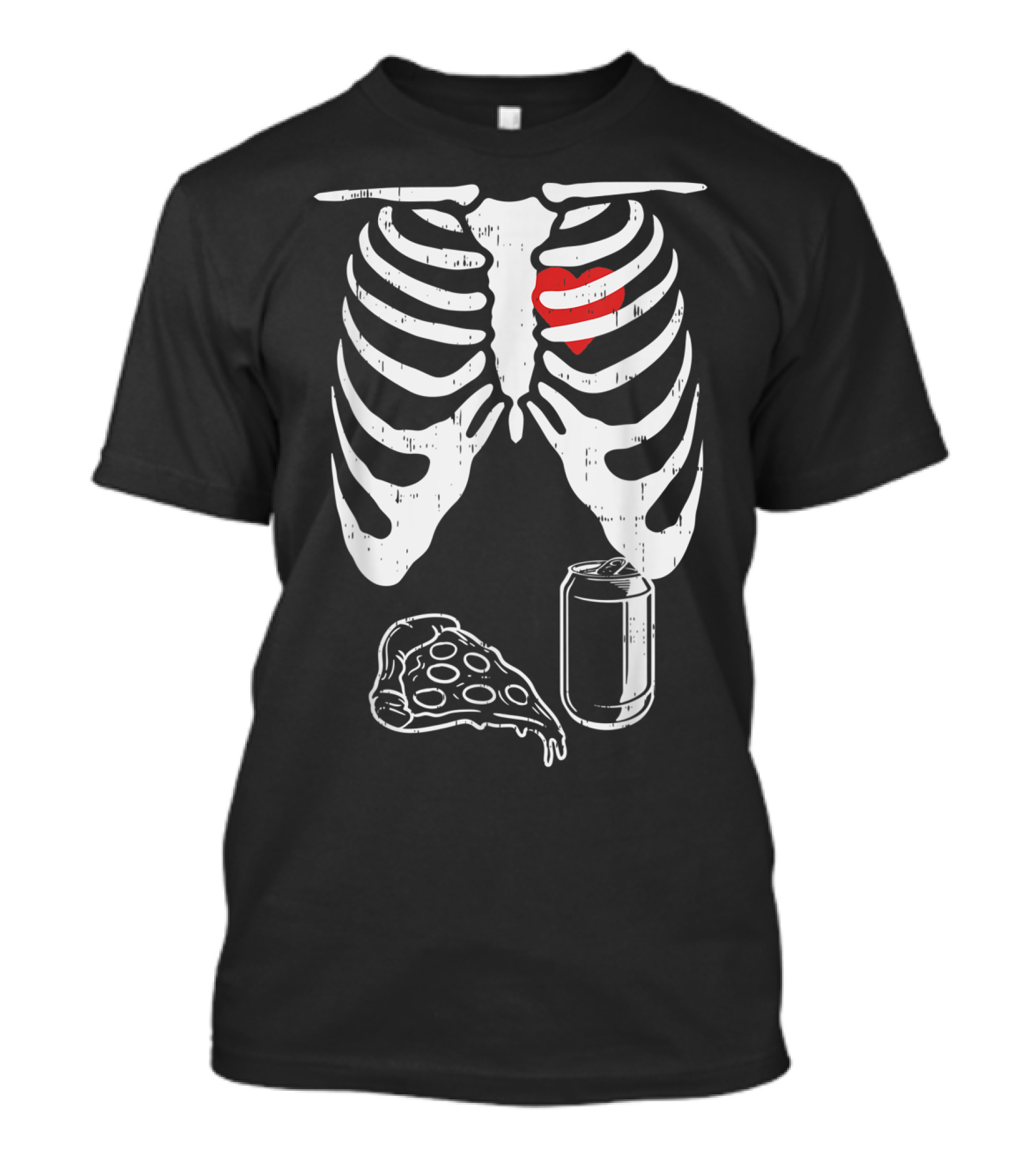 Halloween Pregnancy Skeleton Dad Husband Pizza Ribs Heart Soda T-Shirt