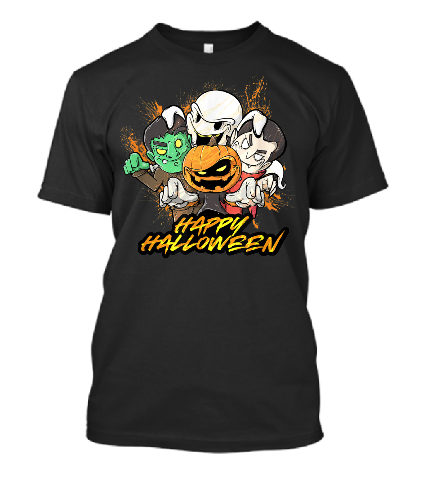 Happy Halloween Pumpkin Face Vampire Ghost Monster Trio T-Shirt