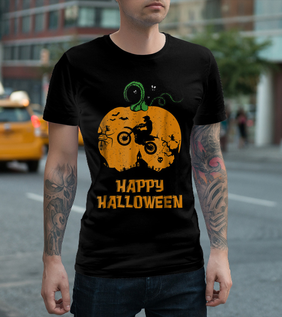 Happy Halloween Pumpkin Motocross Dirt Bike T-Shirt