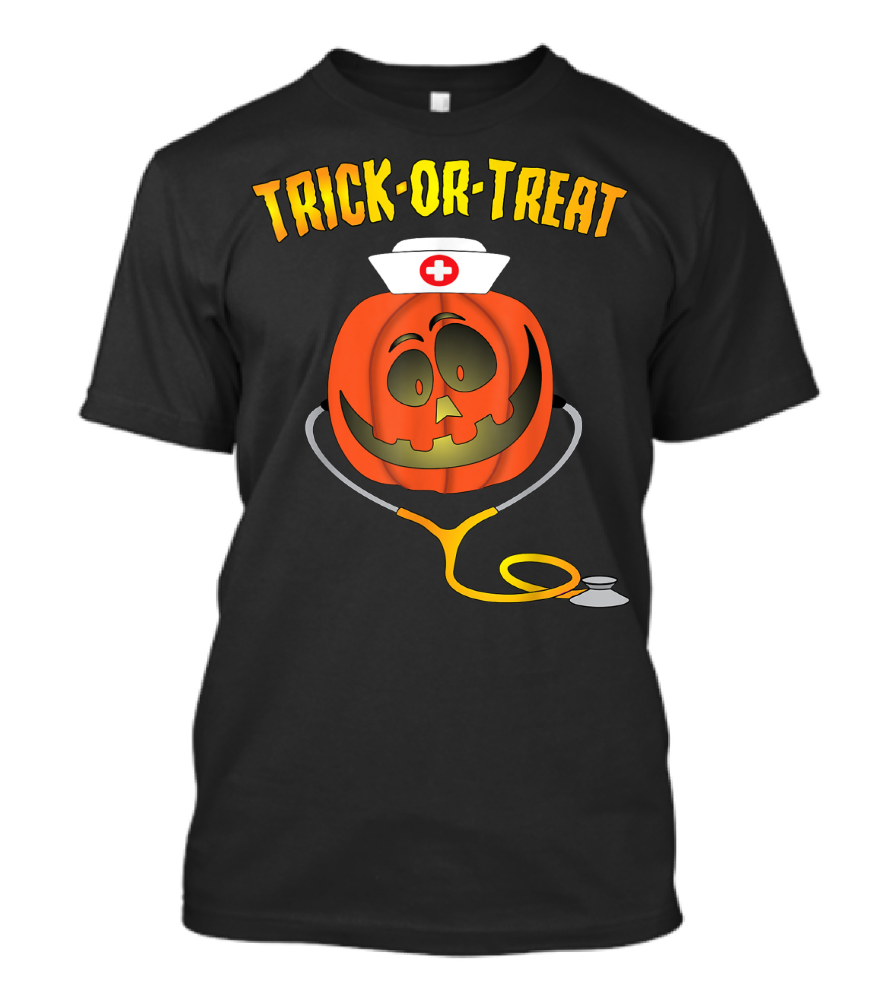 Trick Or Treat Pumpkin Nurse Halloween Stethoscope T-Shirt