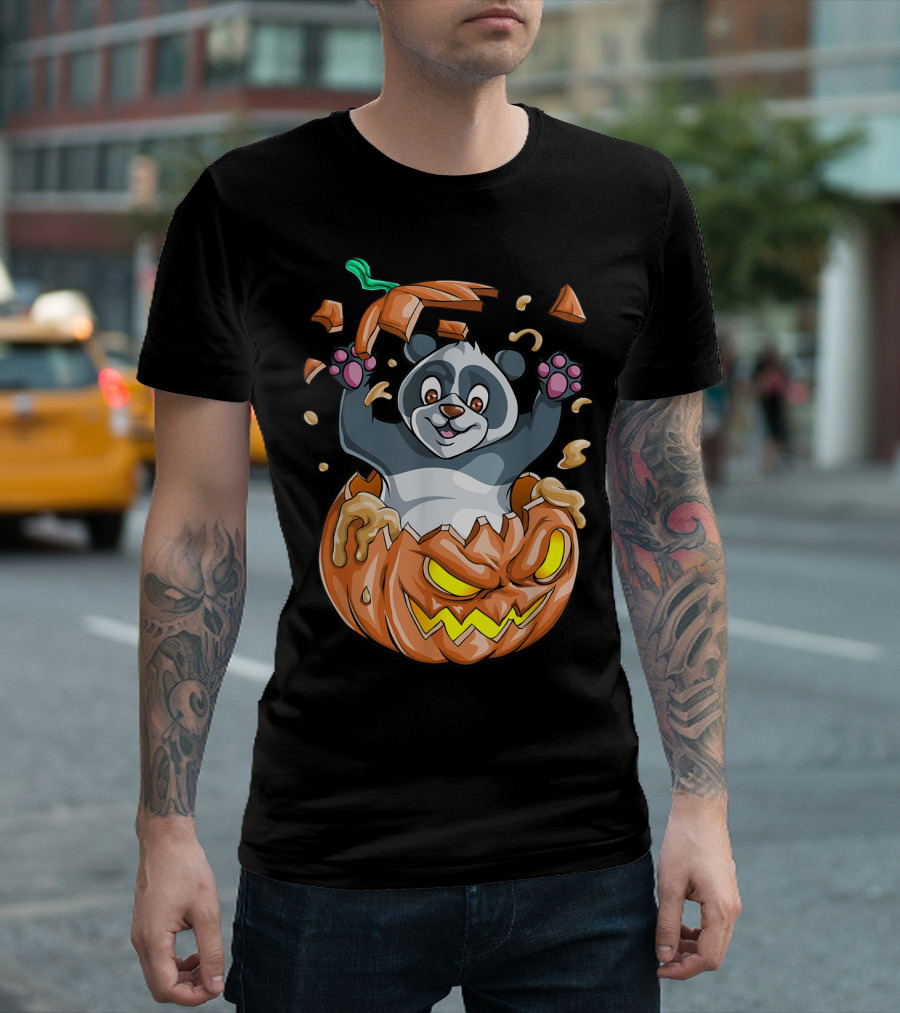 Halloween Pumpkin Panda Funny Party Celebration Adventure T-Shirt