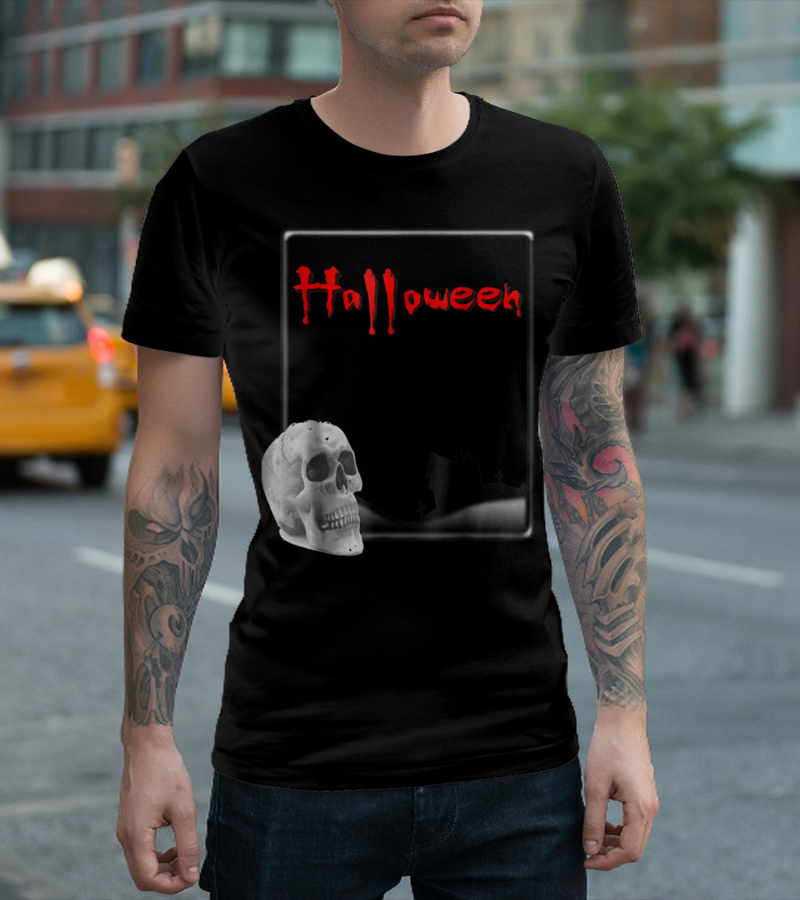 Halloween Skull Haunted House Graveyard T-Shirt