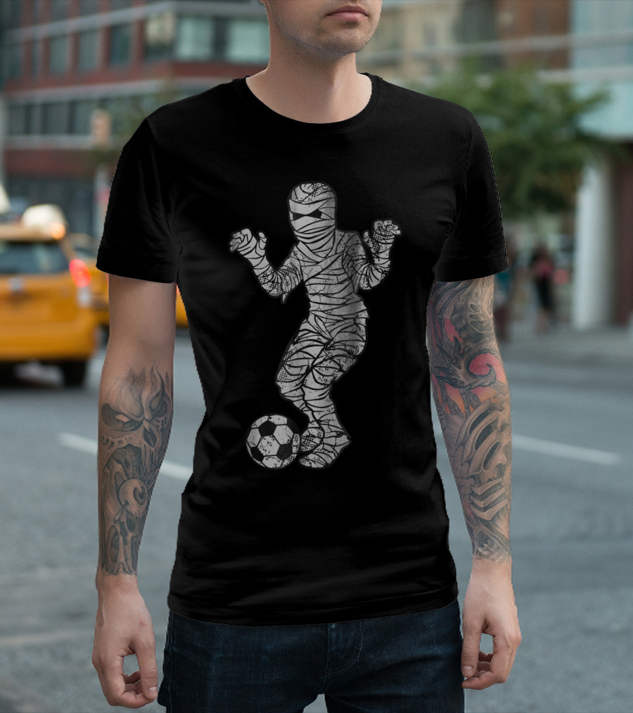 Halloween Soccer Mummy Player Dribbling Ball T-Shirt