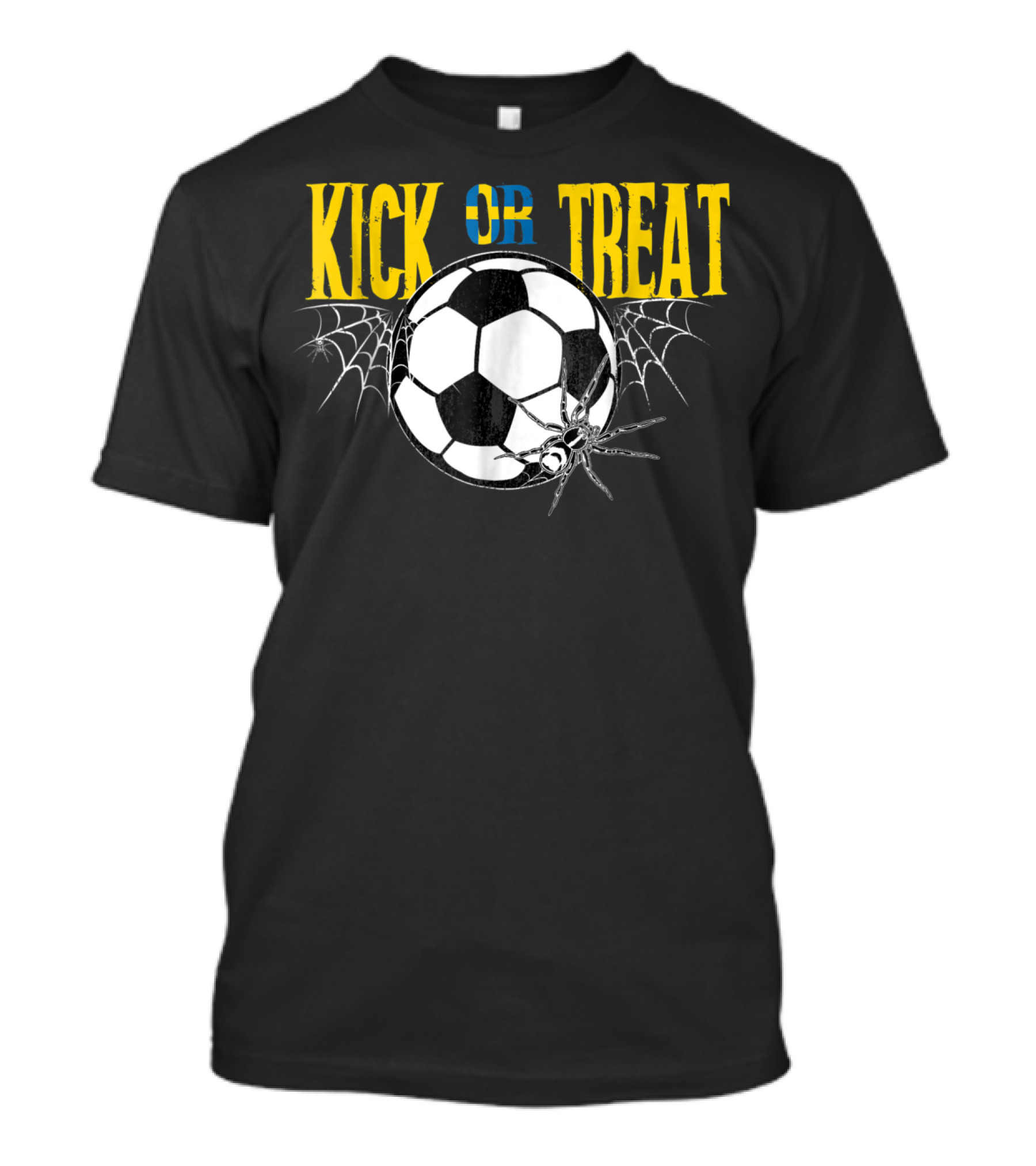 Kick Or Treat Soccer Halloween Sweden Spider Webs T-Shirt