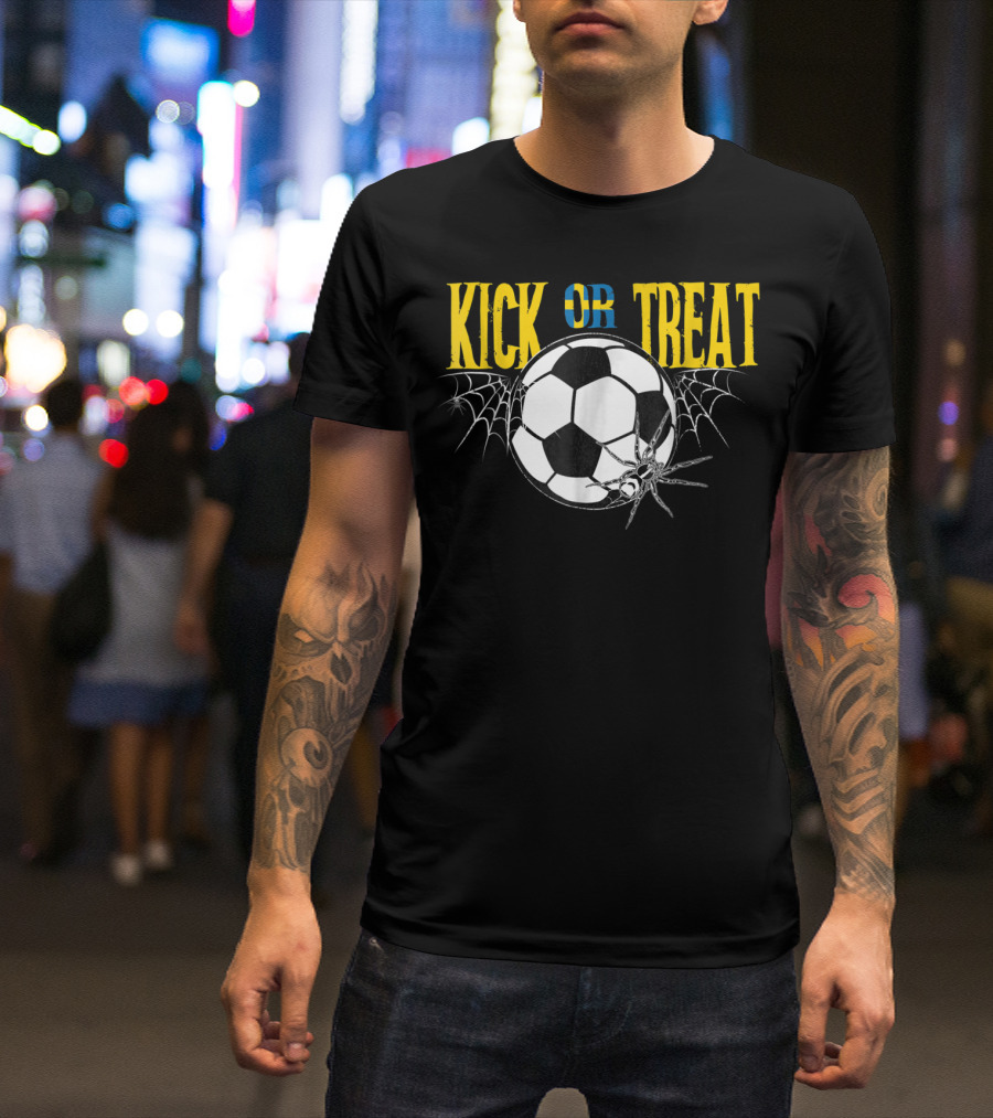 Kick Or Treat Soccer Halloween Sweden Spider Webs T-Shirt