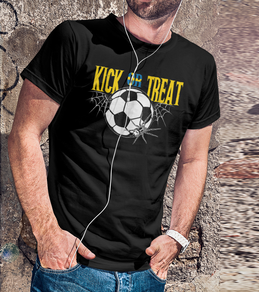 Kick Or Treat Soccer Halloween Sweden Spider Webs T-Shirt