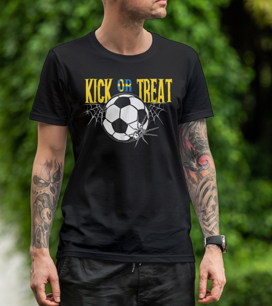 Kick Or Treat Soccer Halloween Sweden Spider Webs T-Shirt