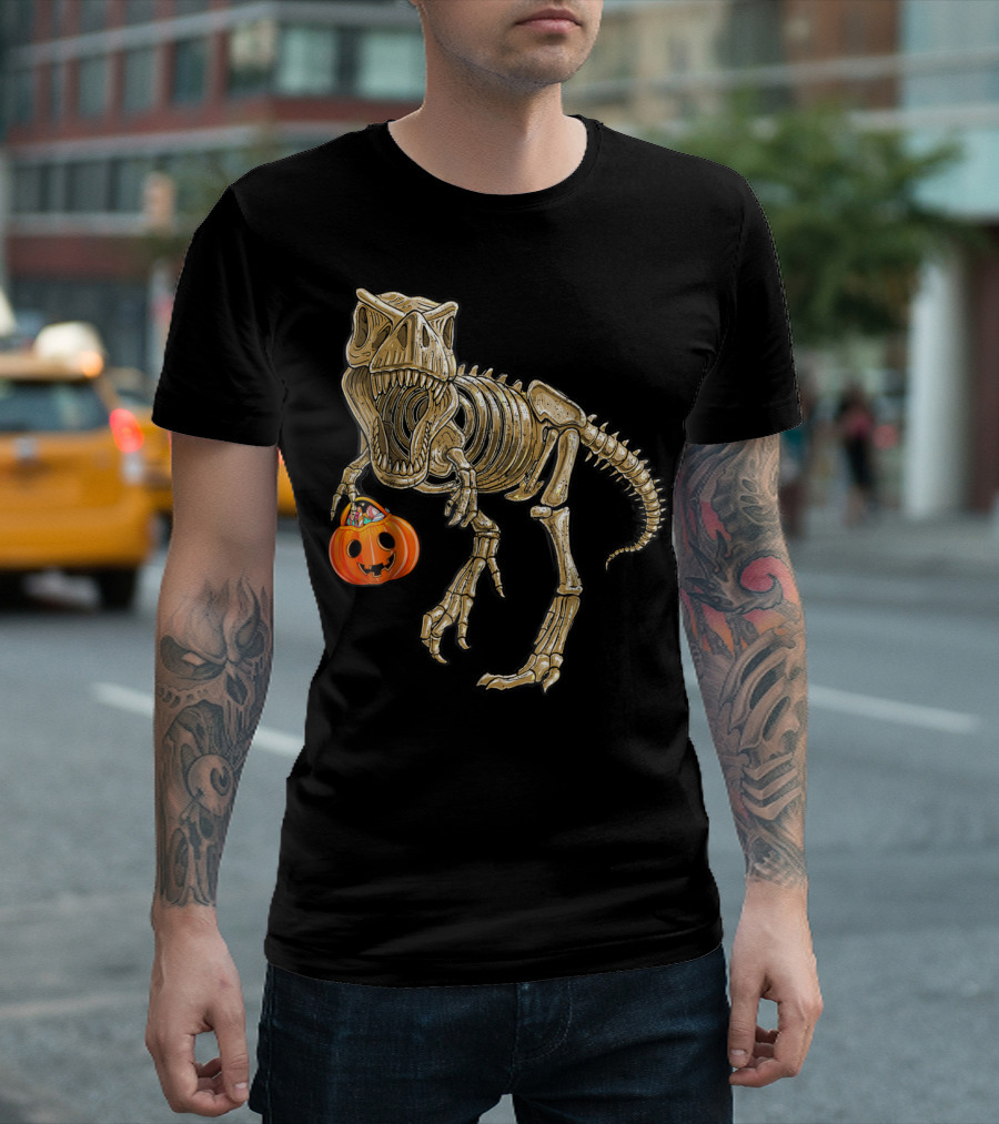 Halloween Rex Dinosaur Skeleton Pumpkin Trick T-Shirt