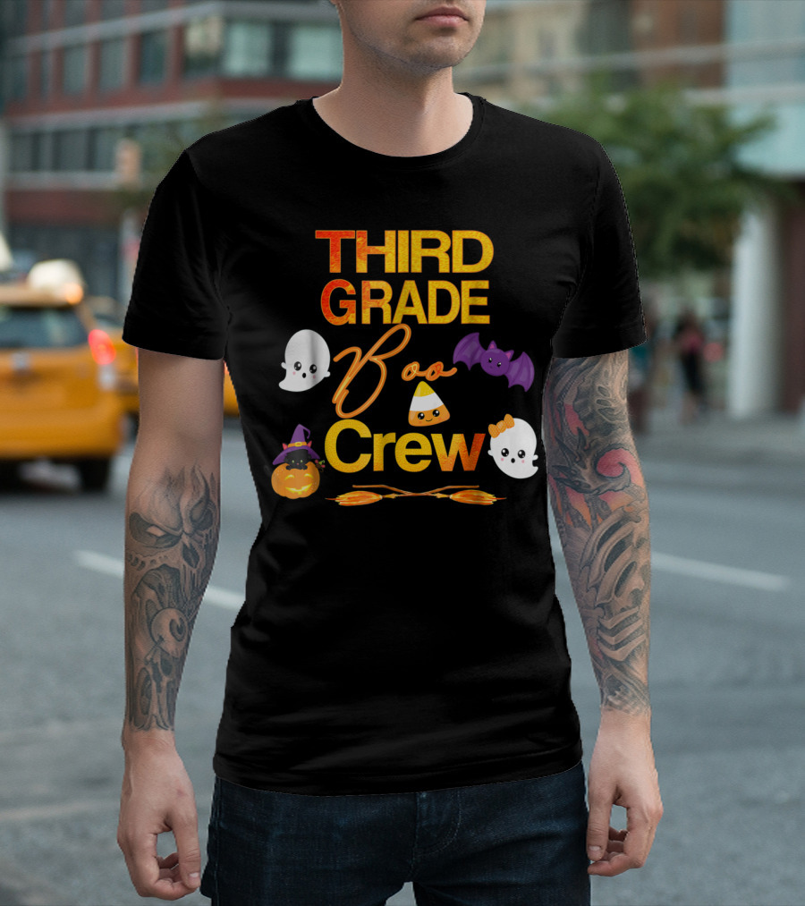 Third Grade Halloween Boo Crew Teacher Cute Ghost Bat Pumpkin T-Shirt