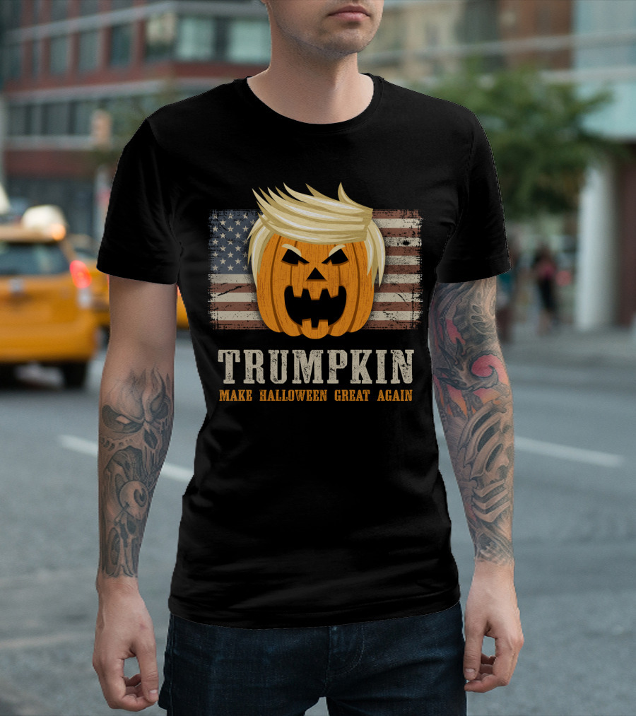 Trumpkin Make Halloween Great Again Vintage US Flag T-Shirt