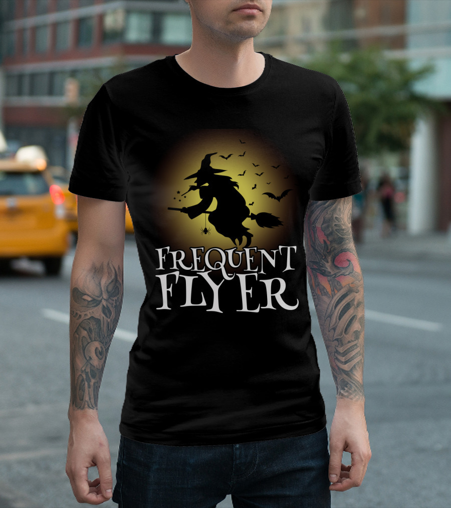 Frequent Flyer Halloween Witch with Bats and Spider T-Shirt