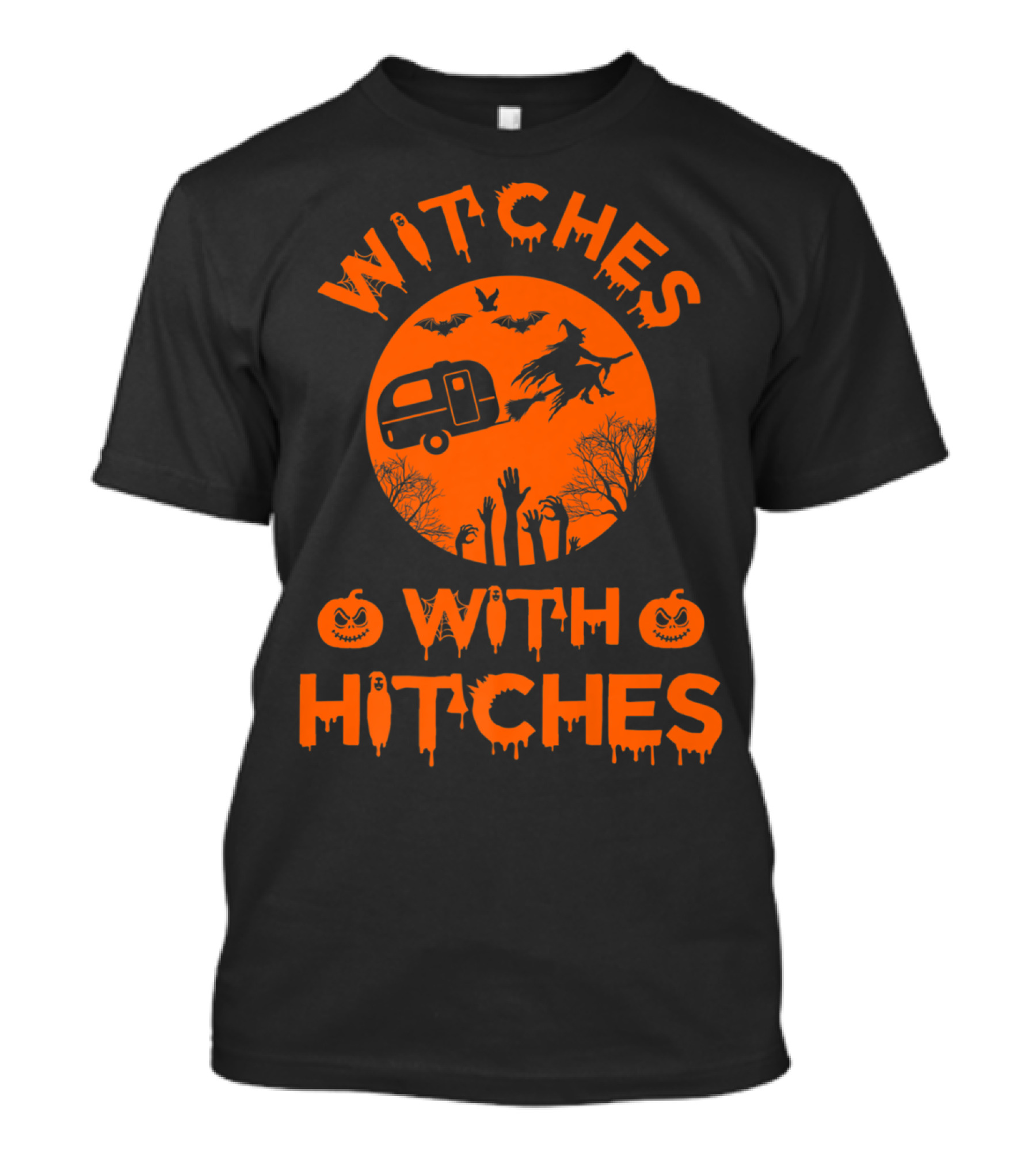 Witches With Hitches Halloween Camper Bats Moon Pumpkin T-Shirt