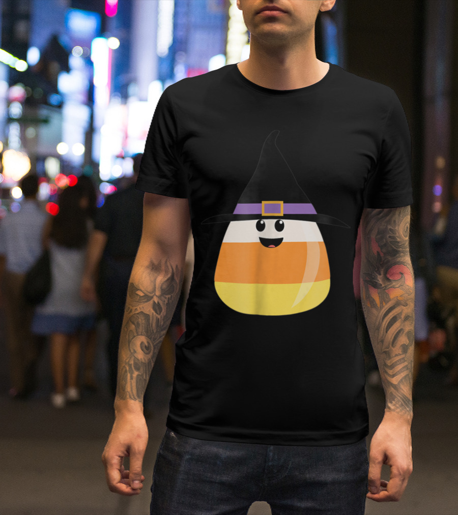 Halloween With Chip The Candy Corn Witch Hat Smiling T-Shirt