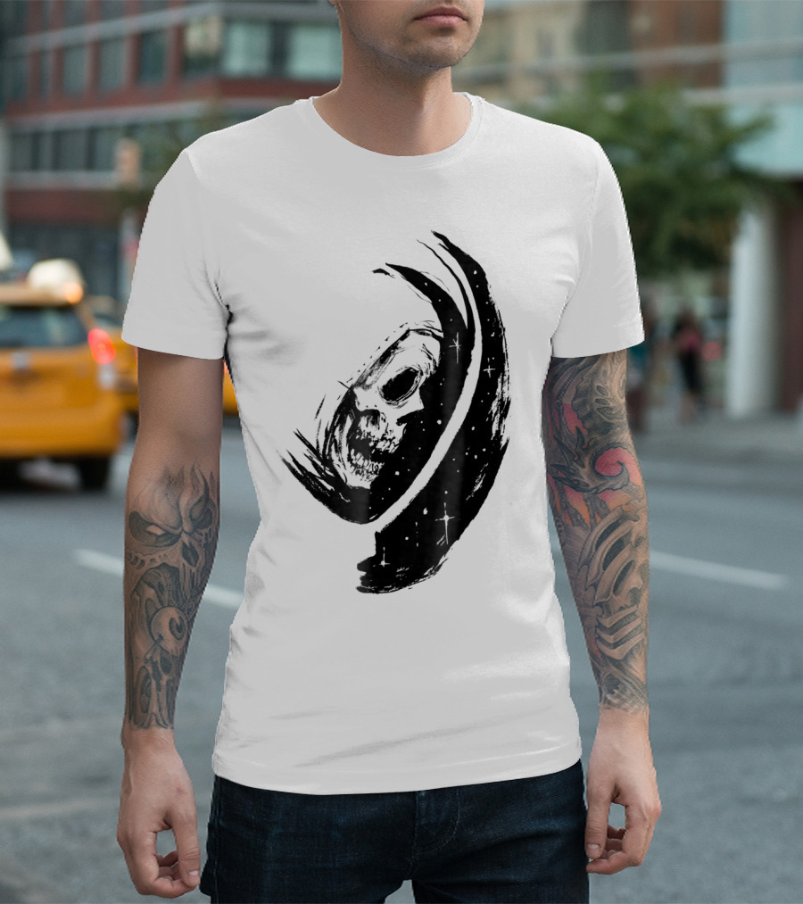 Halloween Skull Astronaut Floating in Cosmic Space T-Shirt