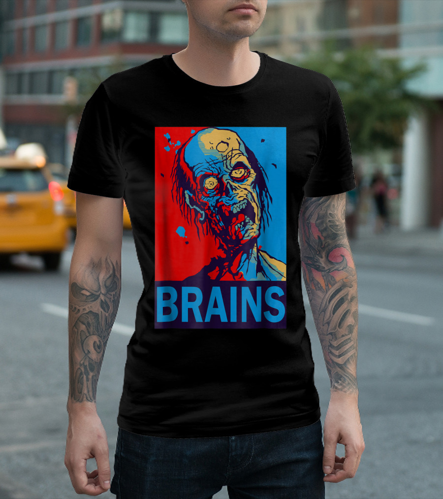 BRAINS Halloween Zombie Red Blue Iconic T-Shirt