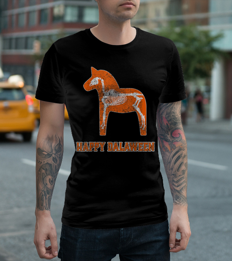 Happy Dalaween Halloween Scary Skeleton Dala Horse T-Shirt