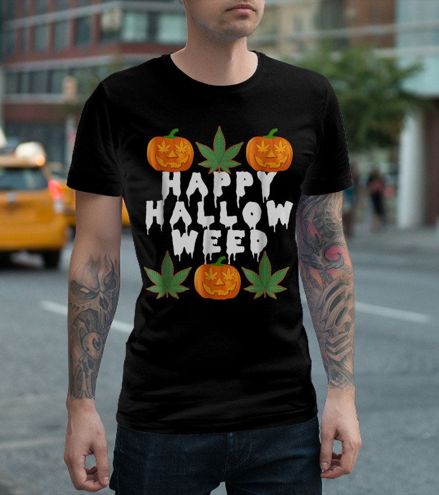 Happy Halloweed Halloween Cannabis Pumpkin Weed Leaf T-Shirt