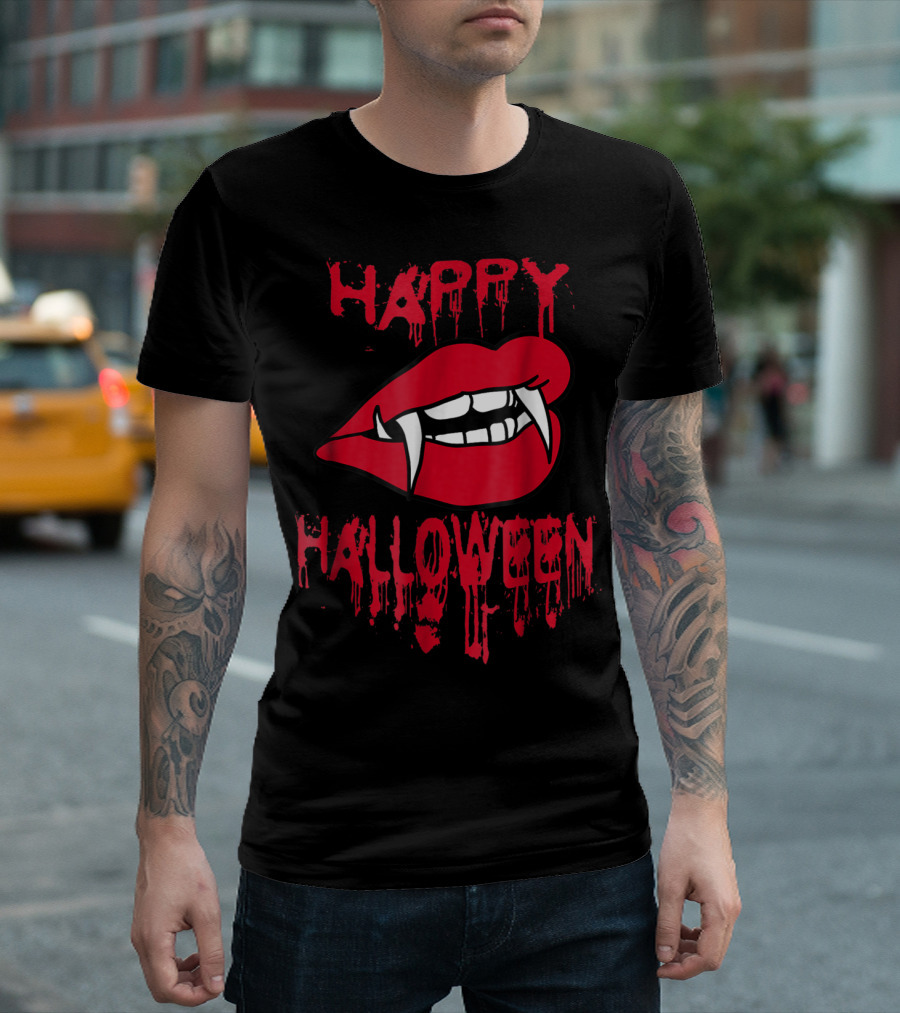 Happy Halloween Bloody Vampire Lips with Fangs T-Shirt