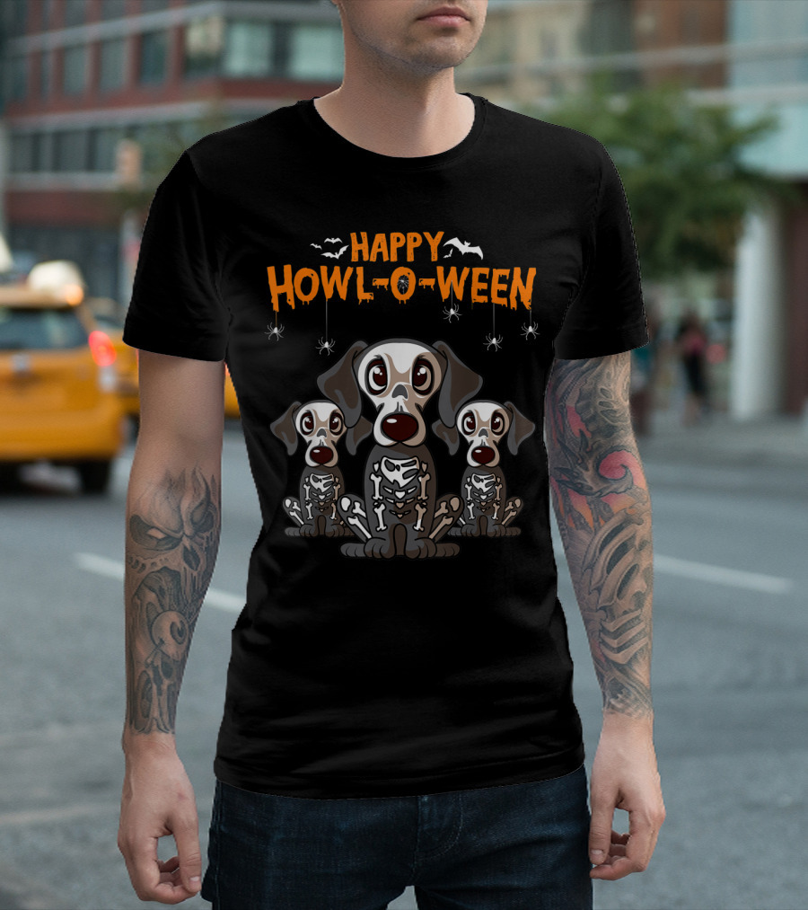 Happy Howl-O-Ween Dachshund Skeleton Dog Trio T-Shirt
