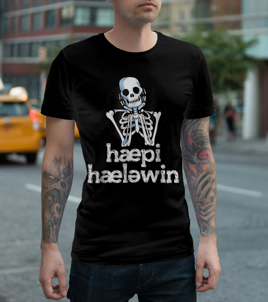 Haepi Haeləwin Happy Halloween Ipa SLP Speech Therapy Skeleton T-Shirt